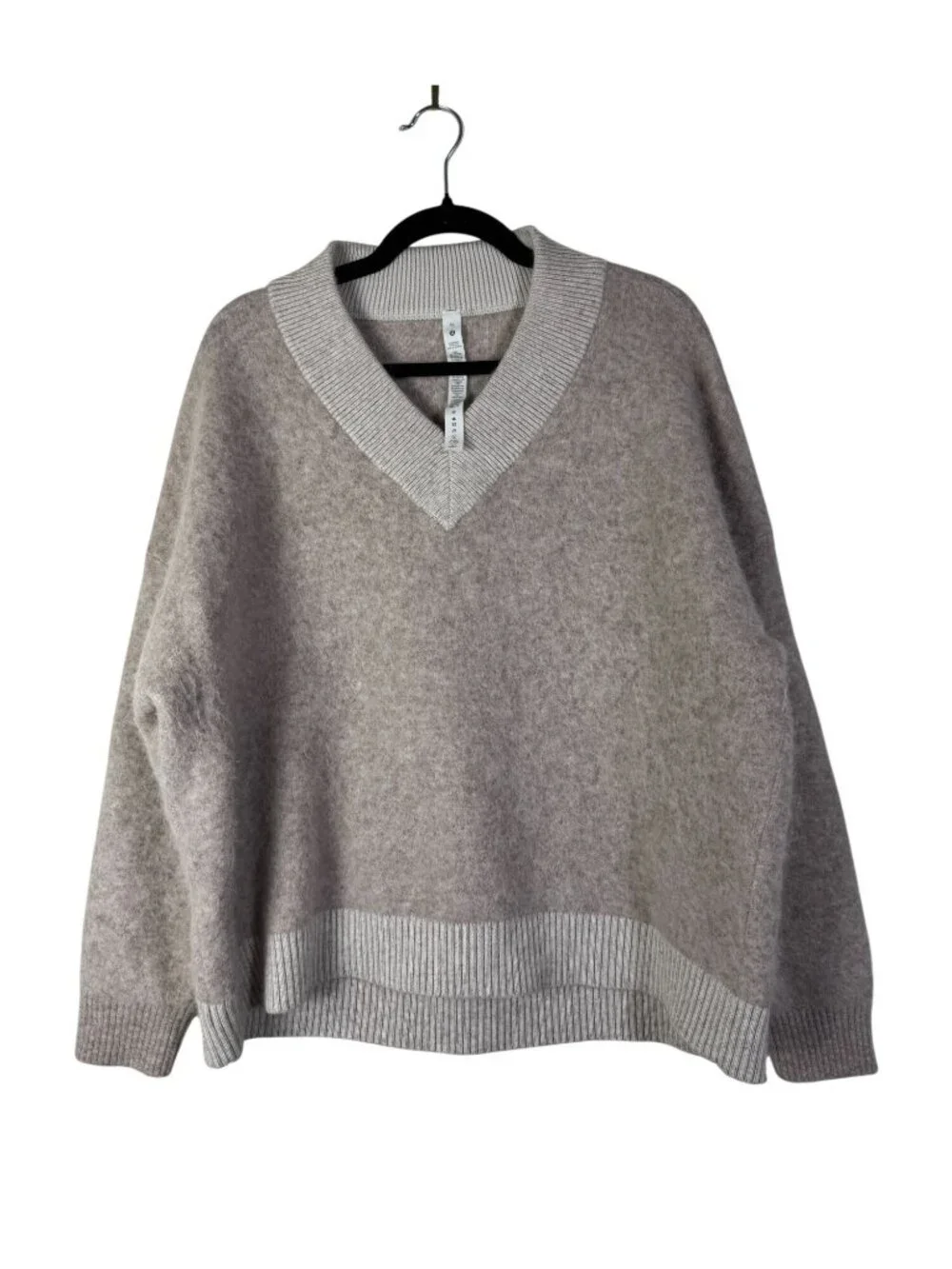 Lululemon Alpaca Wool Blend V-Neck Sweater Beige Womens XL Heathered White Opal - Picture 3 of 16